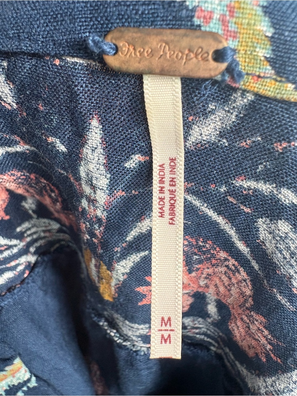 Free People Linen Boho Floral Tie-Back Crop Top with Coral Embroidery - Picture 3 of 4